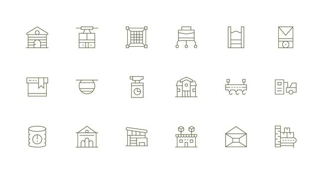 18 Icons for Warehouse in Minimal Line Format Complete Icon Set for Mobile Apps vector