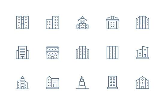 Multistory Visual Pack containing 15 Regular Line Icons Clear and Concise Icon Set Collection vector