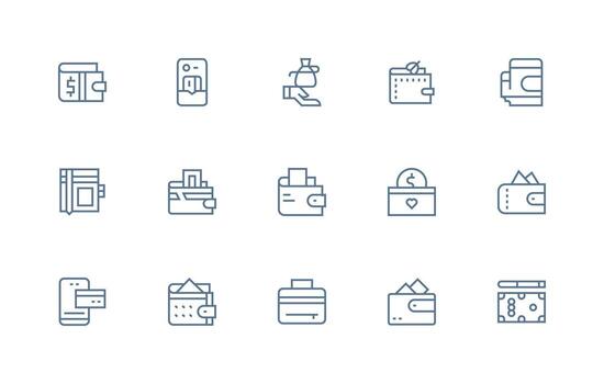 Regular Line Style Wallet Icons with 15 Vectors Full Icon Library for UI Designers