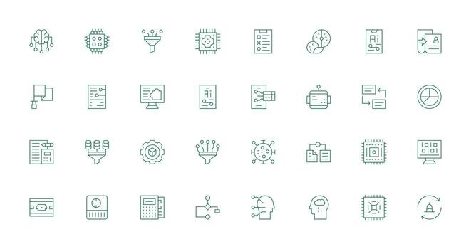 Data Processing Set with 32 Thin Line Icons Interface Icons for Daily Use vector