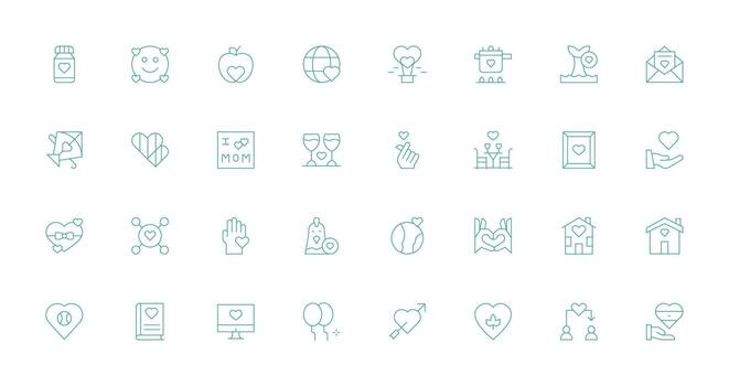 Love Icon Collection with 32 Thin Line Designs Sharp Icons for Presentations vector