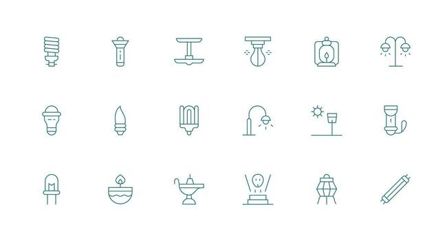 Lamp Icon Set with 18 Minimal Line Graphics Complete Icon Set for Mobile Apps vector