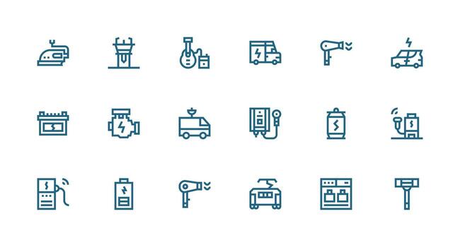 Electric Icon Set with 18 Strong Stroke Line Graphics UI and UX Focused Icon Collection vector