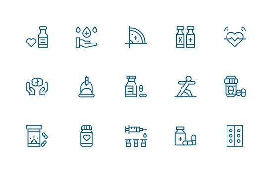 Health Care Set with 15 Regular Line Icons Quick Access Icons for UI Development vector
