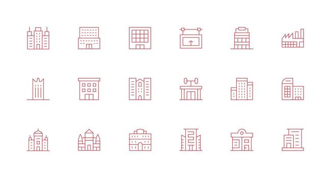 Modern Building featuring 18 Icons in Minimal Line Design Interface Icon Collection vector