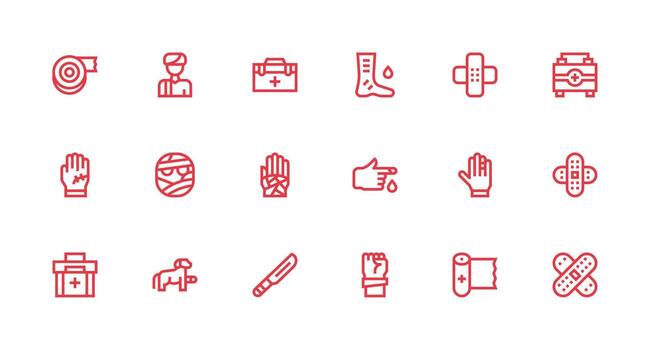 Strong Stroke Line Style Wound Icons with 18 Vectors Minimal Icon Pack
