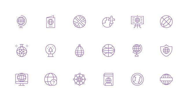 18 Minimal Line Icons for Globe Graphics Sharp Icons for Presentations vector
