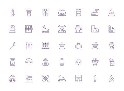 Camping featuring 35 Icons in Light Line Design Neatly Designed Icons for Web Platforms vector