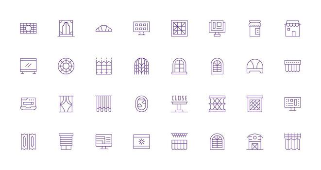 32 Icons for Window in Thin Line Format Printable Icon Collection vector