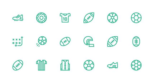 18 Strong Stroke Line Icons for Football Graphics Neat Icon Set vector