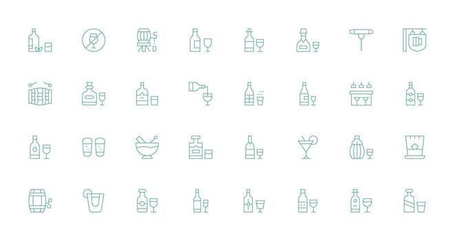 Liquor featuring 32 Icons in Thin Line Design Editable Icon Collection vector