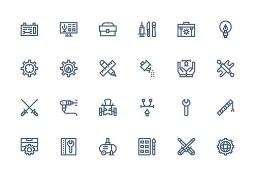 Tools Icon Set with 24 Thick Line Line Graphics Web Icon Collection vector