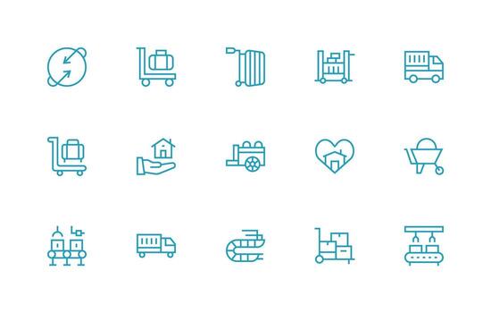 Moving featuring 15 Icons in Regular Line Design Dashboard Icon Series vector
