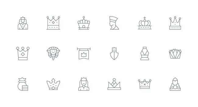 Crown Set with 18 Minimal Line Icons Icon Pack for Various Themes vector