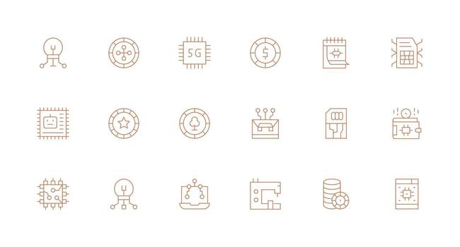 Minimal Line Style Chip Icons with 18 Vectors Flat Icon Set