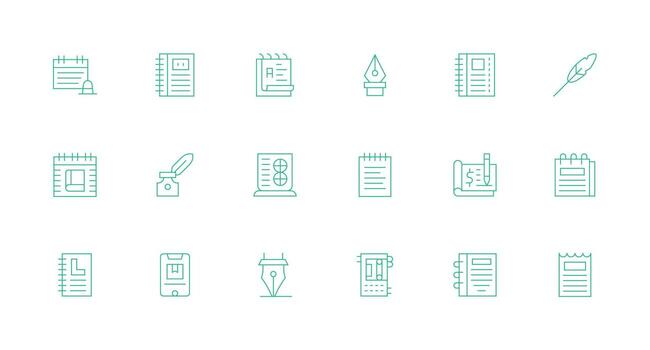 Journal Design Icons featuring 18 in Minimal Line Style Digital Product Icons for Fast Delivery vector