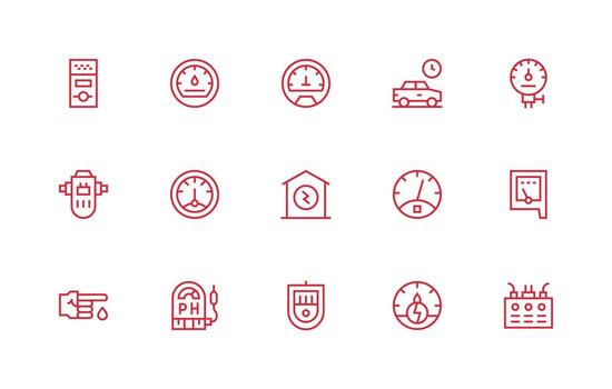 Meter Icon Set with 15 Regular Line Graphics Standard Icon Pack vector