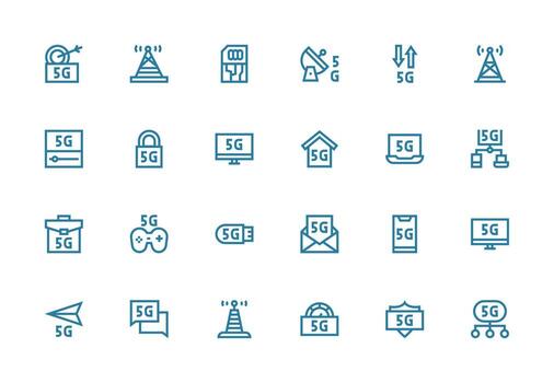 24 Icons for 5G in Thick Line Line Format Multi-Purpose Icon Set vector