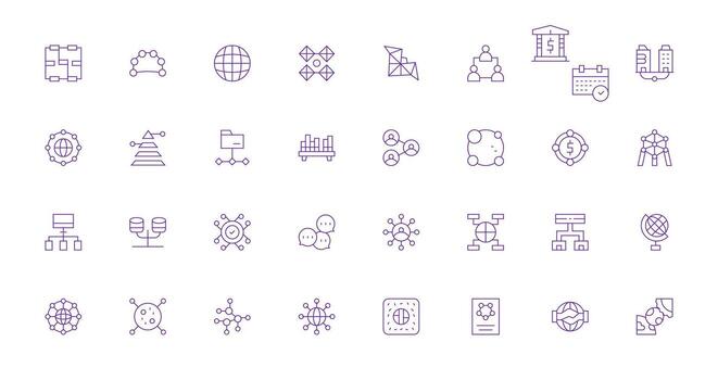 32 Thin Line Icons for Interconnected Graphics Icon Pack for Various Themes vector