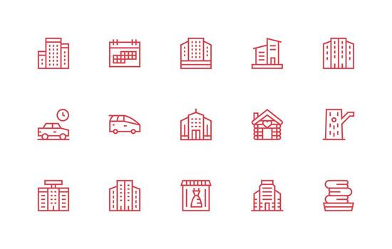 Rental featuring 15 Icons in Regular Line Design Interface Icon Collection vector