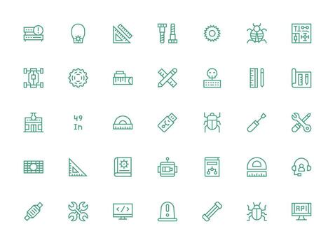 Technical including 35 Regular Clean Line Illustrations UI Icon Set vector