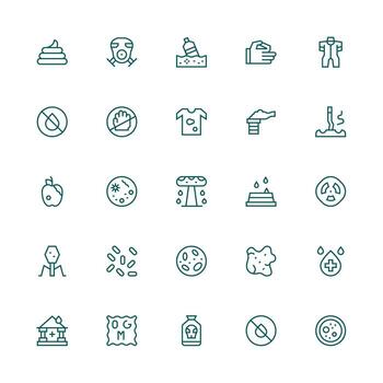 Contamination Design Icons featuring 25 in Medium Stroke Outline Style Organized Icon Pack for Quick Access vector