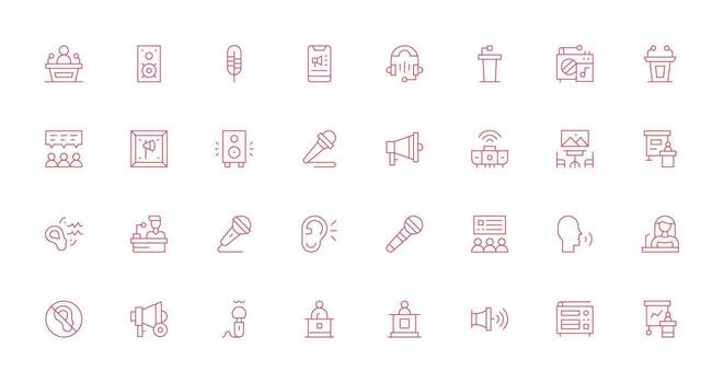 32 Delgado línea estilo íconos desde altavoz colección alta calidad icono paquete vector
