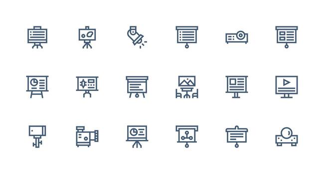 Projector Icon Collection with 18 Strong Stroke Line Designs Web and App Icon Pack Collection vector