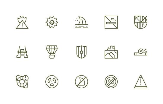 Warning Sign Visual Pack containing 15 Regular Line Icons User Interface Icons for Digital Products vector