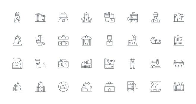 Thin Line Icons from Factory Set with 32 Vectors Web Icon Collection