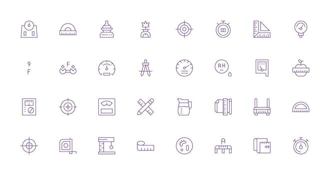 Measurement Set with 32 Thin Line Icons Balanced Icon Set for Functional Design vector