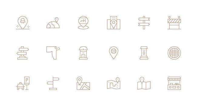 18 Minimal Line Style Icons from Street Collection High-Resolution Icons for Any Platform vector