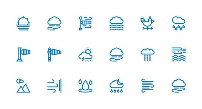 18 Strong Stroke Line Icons for Meteorology Graphics Essential Icons for Rapid UI Building vector