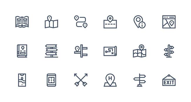 Strong Stroke Line Icons from Directions Set with 18 Vectors Professional Icon Set