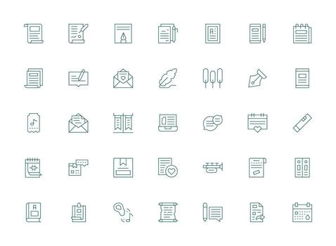 35 íconos para Nota en ligero línea formato icono conjunto para aplicaciones vector