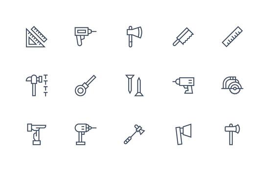 15 Icons for Woodworking in Regular Line Format Organized Glyph Icons for Fast Design vector