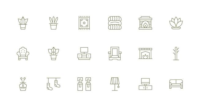 18 Minimal Line Style Icons from Living Room Collection Responsive Icon Set for Flexible Layouts vector