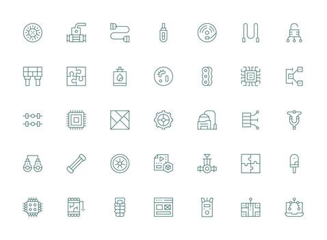 Component Design Icons featuring 35 in Light Line Style Simplified Icon Pack for Visual Tools vector