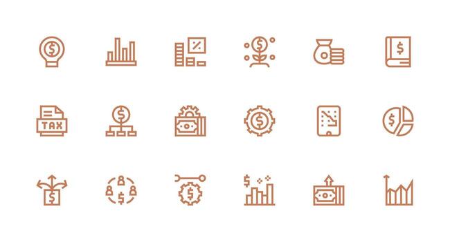 Revenue Design Icons featuring 18 in Strong Stroke Line Style All Device Compatible Icon Set vector