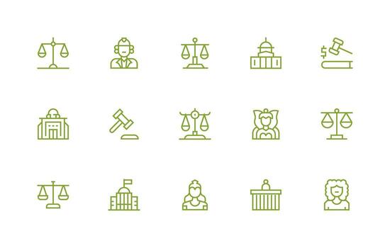 15 Regular Line Icons for Judiciary Graphics Icon Set vector
