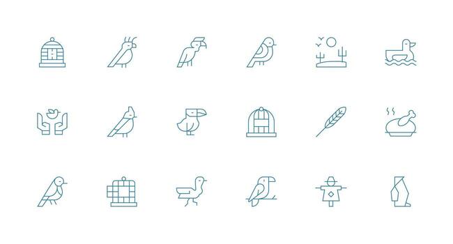 18 Minimal Line Style Icons from Bird Collection Responsive Icon Set for Flexible Layouts vector