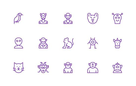 15 Regular Line Vectors for Creature Theme Quick Access Icons for UI Development