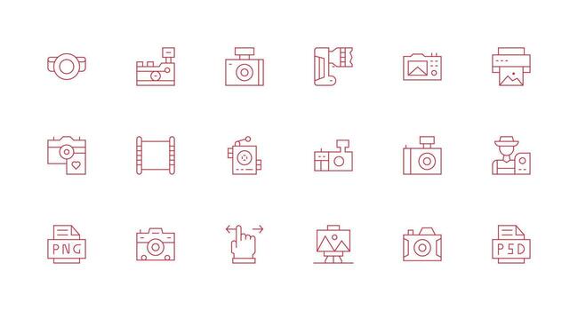 Photographic Visual Pack containing 18 Minimal Line Icons Web Icon Collection vector
