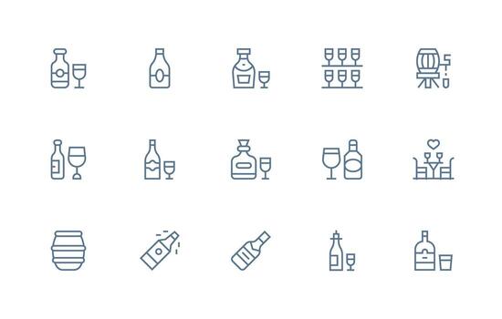 Wine Icon Set with 15 Regular Line Graphics Style Icon Set vector