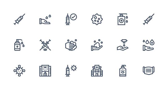 18 Strong Stroke Line Style Icons from Covid Collection UI and UX Focused Icon Collection vector