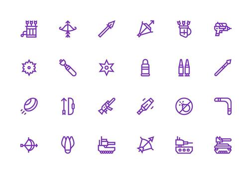 Projectile Design Icons featuring 24 in Thick Line Line Style Style Icon Set vector