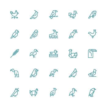 25 Medium Stroke Outline Vectors for Avian Theme Clear and Concise Icon Set Collection