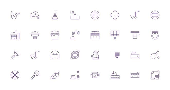 32 Icons for Drain in Thin Line Format Modern Line and Glyph Icon Series vector