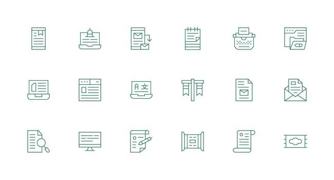 18 íconos para digital documento en mínimo línea formato completar icono conjunto para móvil aplicaciones vector