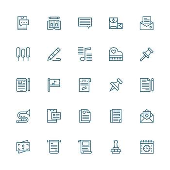 Nota conjunto con 25 medio carrera contorno íconos aplicación icono paquete vector